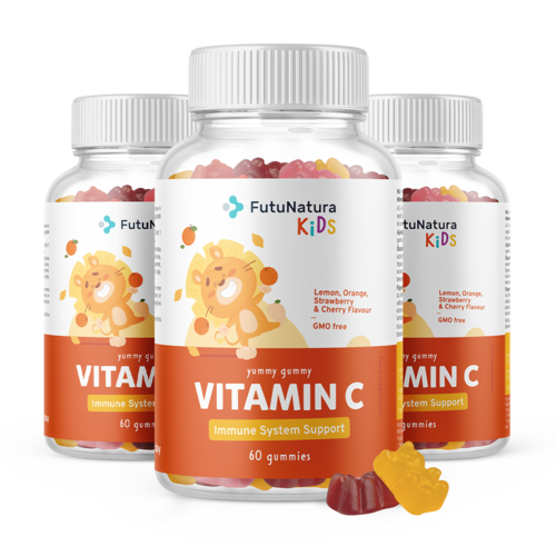 3x VITAMINA C – Gominolas para niños con vitamina C, en total 180 gominolas