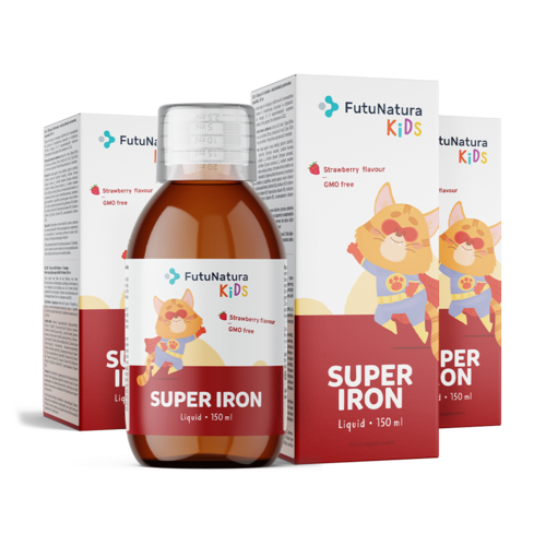 3x Super Iron:  Hierro + vitaminas B – Complemento alimenticio líquido para niños, en total 450 ml