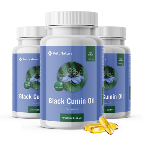 3x Aceite de comino negro 1000 mg, en total 360 cápsulas blandas