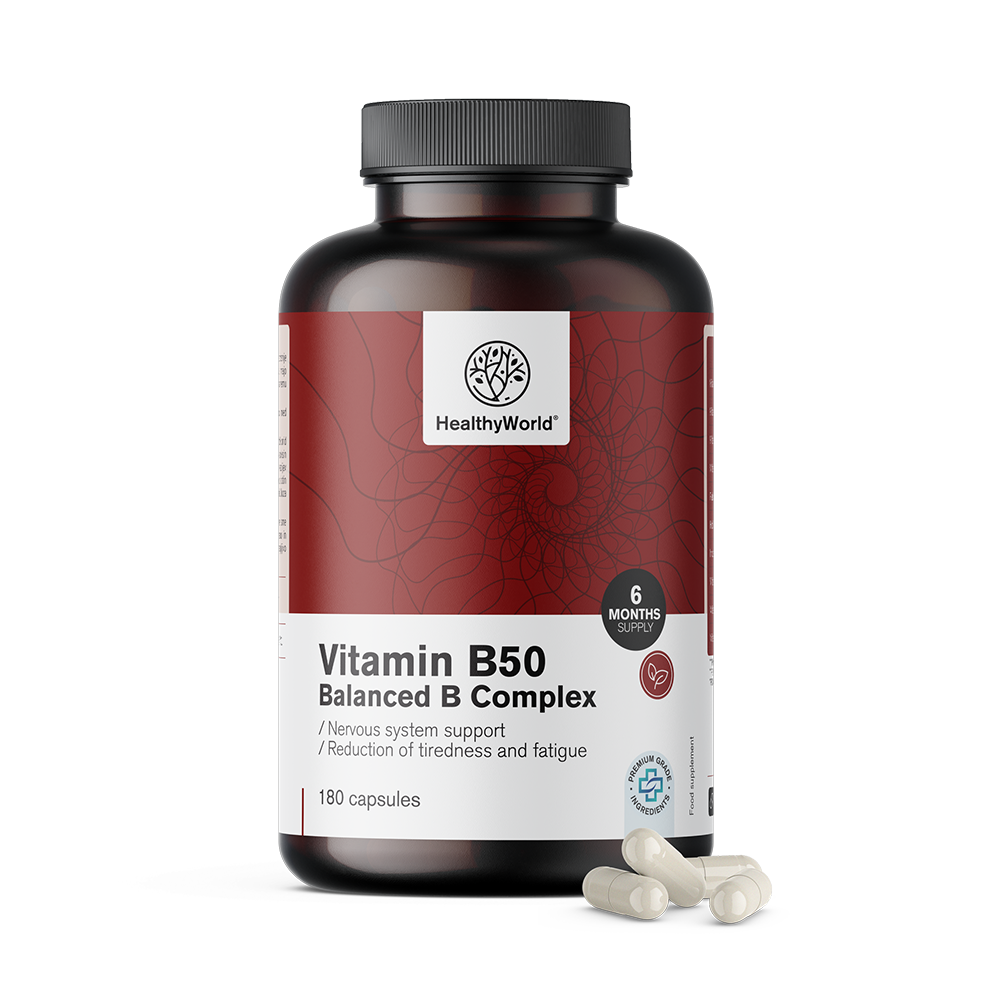 Complejo de vitamina B50 en cápsulas.
