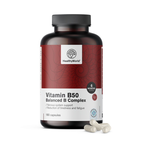 Complejo de vitamina B50 en cápsulas.