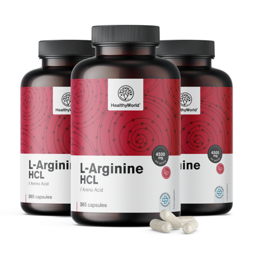 3x L-arginina HCL 4500 mg, en total 1095 cápsulas
