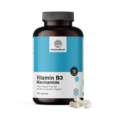 Vitamina B3 500 mg – niacinamida, 180 cápsulas