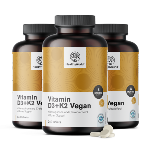 3x Vitaminas veganas D3+K2, en total 720 comprimidos