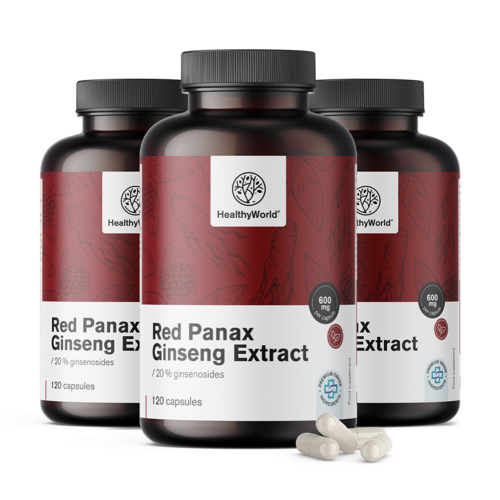 3x Red Panax Ginseng - extracto de ginseng rojo 600 mg, en total 360 cápsulas