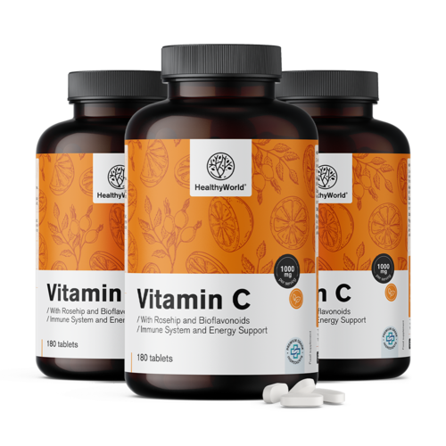 3x Vitamina C 1000 mg - con rosa canina y bioflavonoides, en total 540 comprimidos