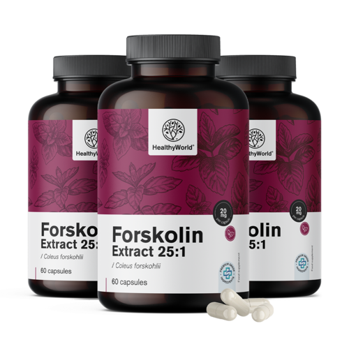 3x Forskolina - de extracto de cóleo 20 mg, en total 180 cápsulas
