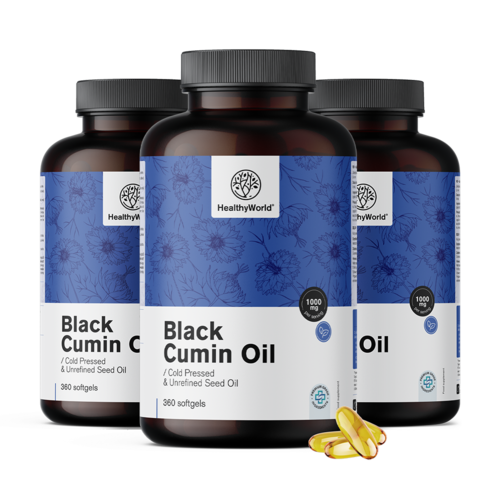 3x Aceite de comino negro 1000 mg, en total 1080 cápsulas blandas