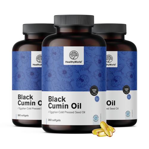 3x Aceite de comino negro 1000 mg, en total 1080 cápsulas blandas