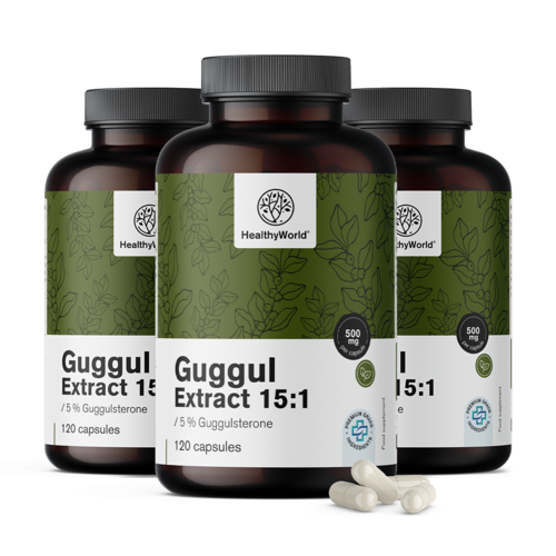 3x Guggul 500 mg - extracto 15:1, en total 360 cápsulas
