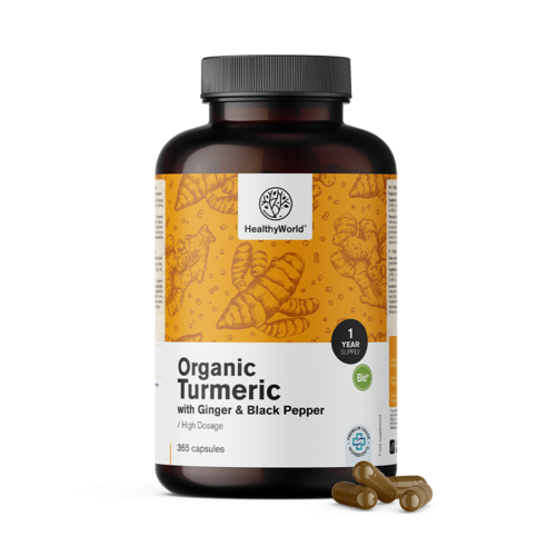 BIO Cúrcuma 480 mg - con jengibre y pimienta negra, 365 cápsulas