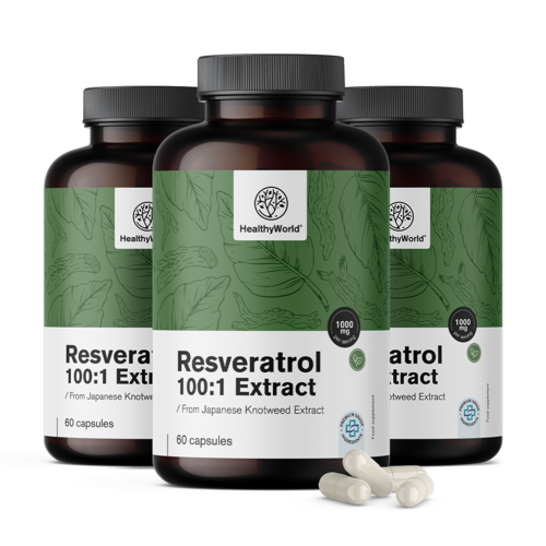 3x Resveratrol 1000 mg - extracto 100:1, en total 180 cápsulas