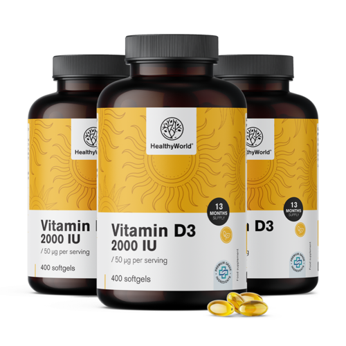 3x Vitamina D3 2000 UI, en total 1200 cápsulas blandas