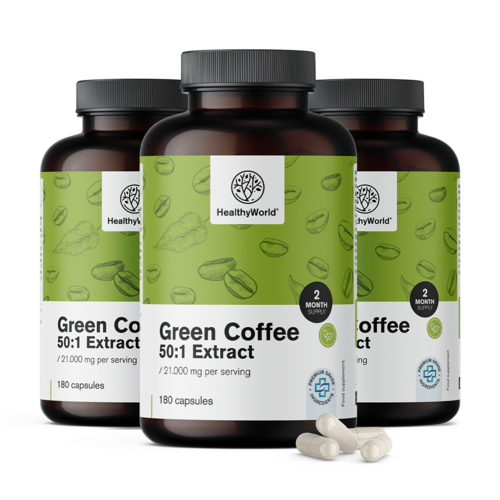 3x Café verde 21.000 mg - extracto 50:1, en total 540 cápsulas