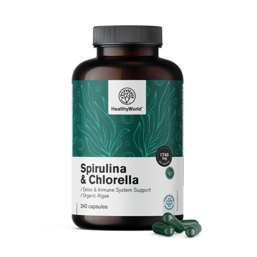 Espirulina y chlorella 1740 mg, 240 cápsulas