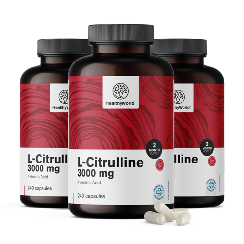 3x L-citrulina 3000 mg, en total 720 cápsulas