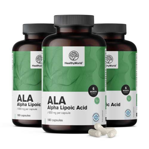 3x ALA – ácido alfa lipoico 650 mg, en total 540 cápsulas