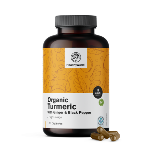 BIO Cúrcuma 1440 mg - con jengibre y pimienta negra, 180 cápsulas