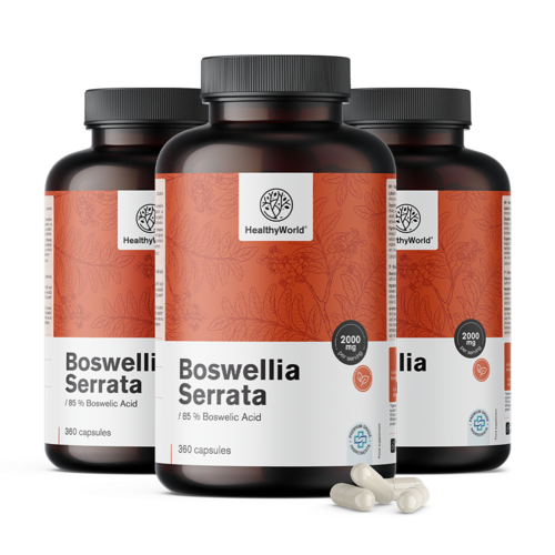 3x Boswellia (Boswellia Serrata) – 85% de ácido boswélico, en total 1080 cápsulas