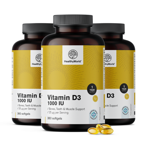 3x Vitamina D3 1000 UI, en total 1080 cápsulas blandas