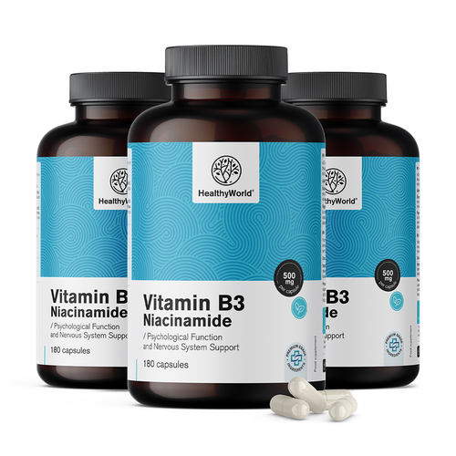 3x Vitamina B3 500 mg – niacinamida, en total 540 cápsulas