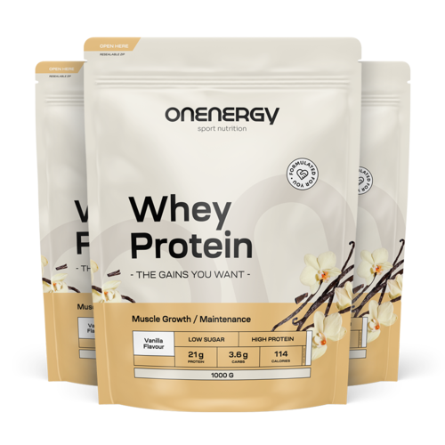 3x Proteínas de suero de leche – vainilla, en total 3000 g