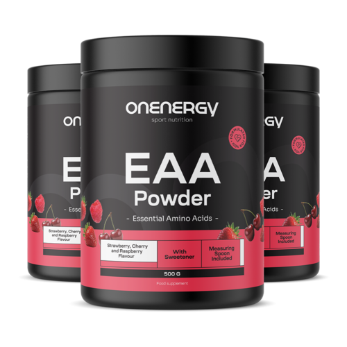 3x EAA en polvo - frambuesa, cereza, fresa, en total 1500 g