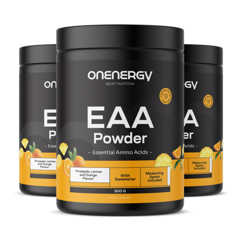 3x EAA en polvo - piña, limón y naranja, en total 1500 g