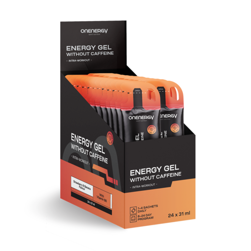 Gel energético sin cafeína – fresa y plátano, 24 x 31 ml