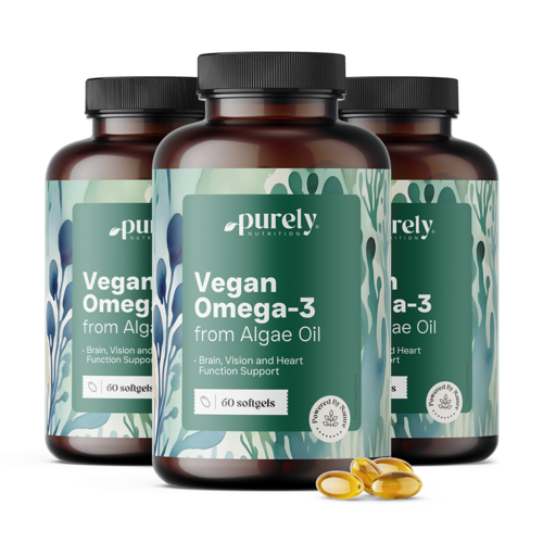 3x Omega-3 vegano 1000 mg - de algas, en total 180 cápsulas blandas
