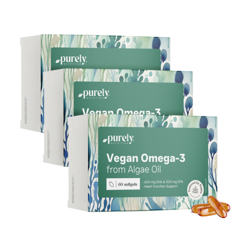 3x Omega-3 vegano 1100 mg - de algas, en total 180 cápsulas blandas