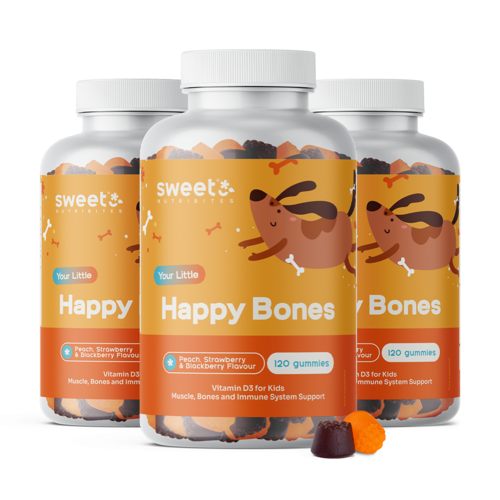 3x Happy Bones: gominolas infantiles con vitamina D3, en total 360 gominolas