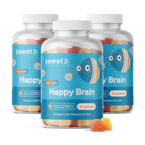 3x Happy Brain: gominolas infantiles con ácidos grasos omega-3, en total 270 gominolas