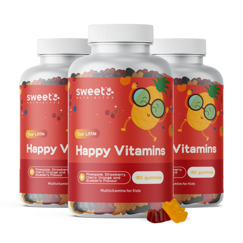 3x Happy Vitamins: gominolas infantiles con multivitaminas, en total 450 gominolas